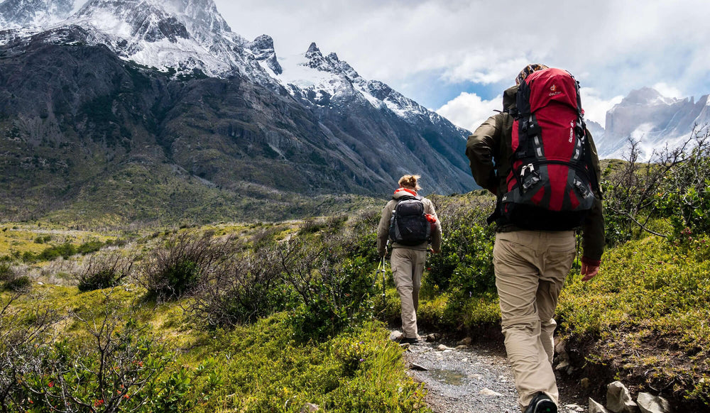 two people hiking