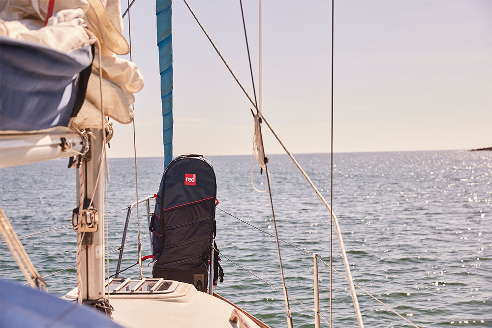 Red Original Paddle Board Storage Bag on Boat