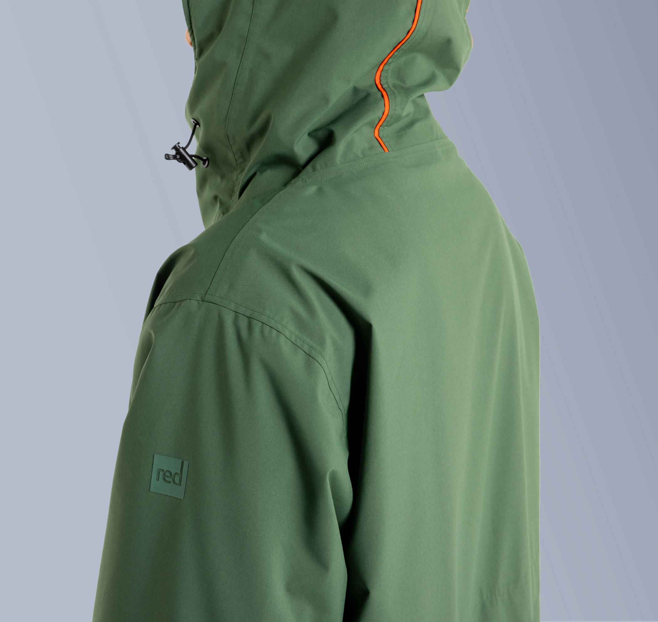 Close up of the back of a Red Equipment Evo Slimline Waterproof Parka Jacket.