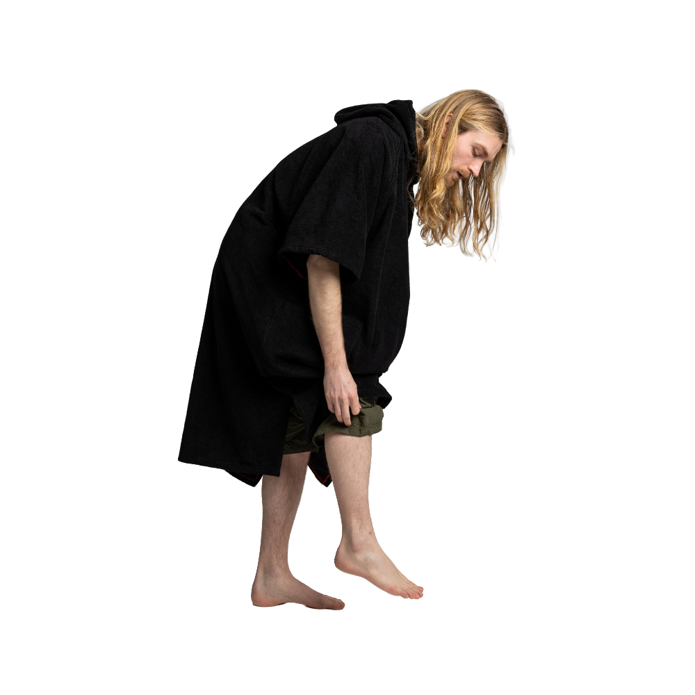 Men's Towelling Poncho Changing Robe - Stealth Black