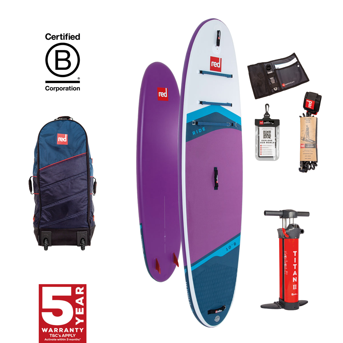 10'6" Ride Purple MSL Inflatable Paddle Board Package.